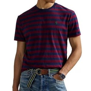 MENS POLO RALPH LAUREN S/S T-SHIRT~SZ XXL~WINE  / NAVY‎ STRIPES~NWT